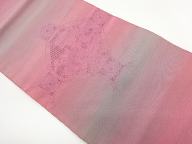 JAPANESE NAGOYA OBI / EMBROIDERY / WOVEN FLOWERS
